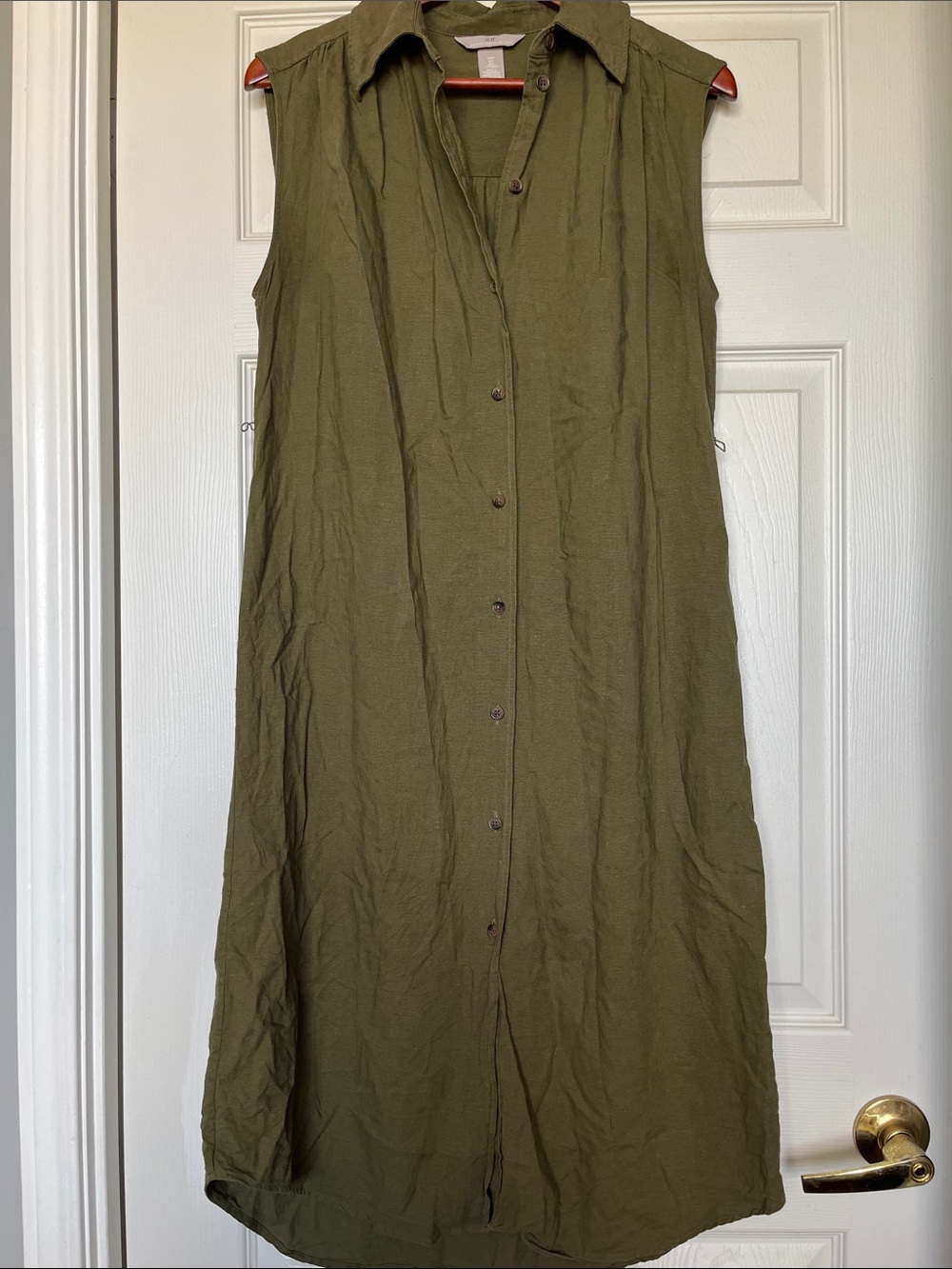 H&M | Sleeveless Linen Blend Button-Down Shirt Dress Sz S